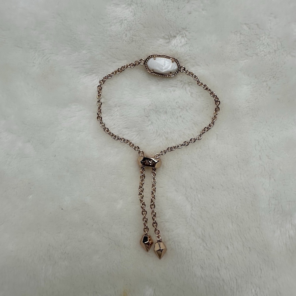 Kendra Scott Elaina Slider Rose Gold Plated Chain Bracelet White Stone